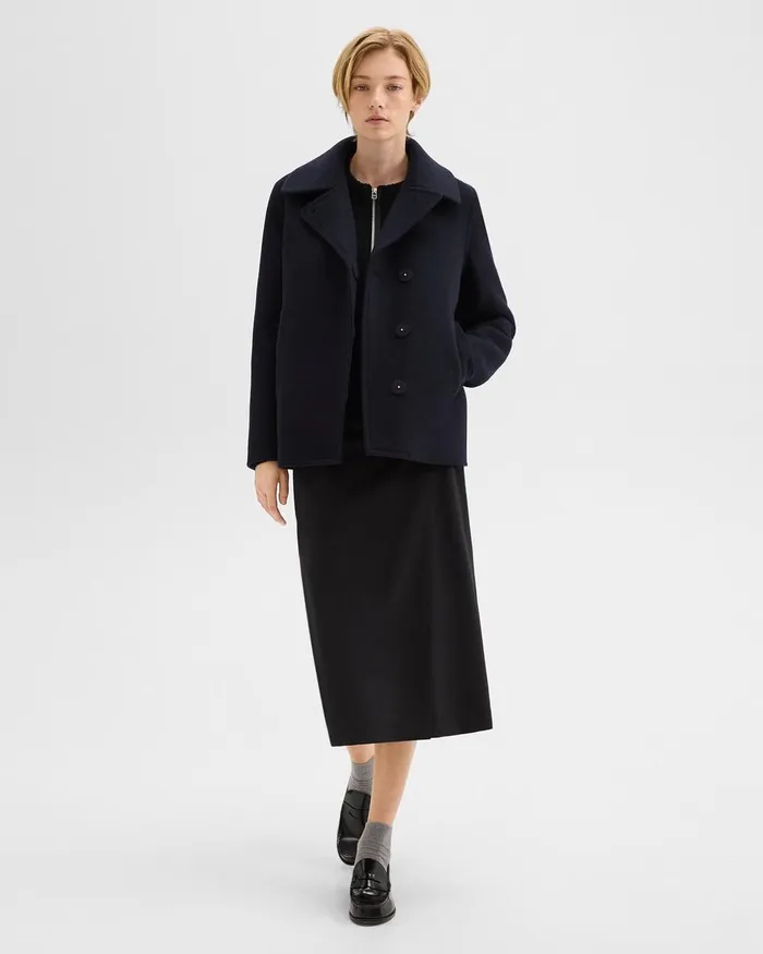 Women Theory Outerwear Peacoat In Recycled Wool Baltic