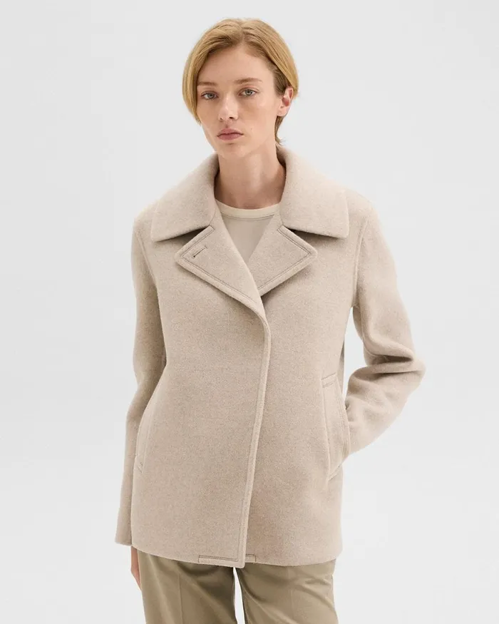 Women Theory Outerwear Peacoat In Recycled Wool Glacial Melange