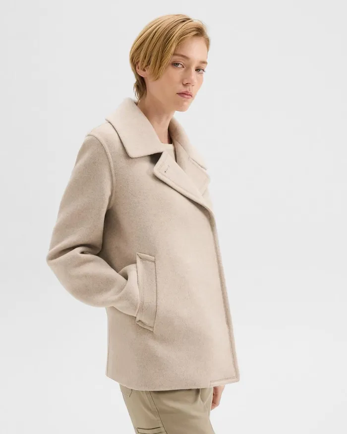 Women Theory Outerwear Peacoat In Recycled Wool Glacial Melange