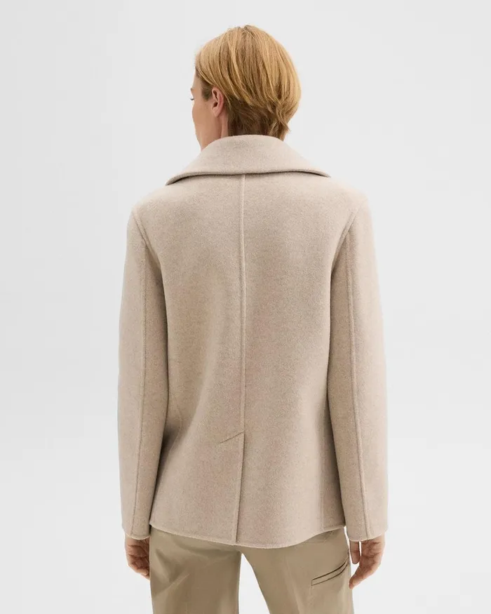 Women Theory Outerwear Peacoat In Recycled Wool Glacial Melange