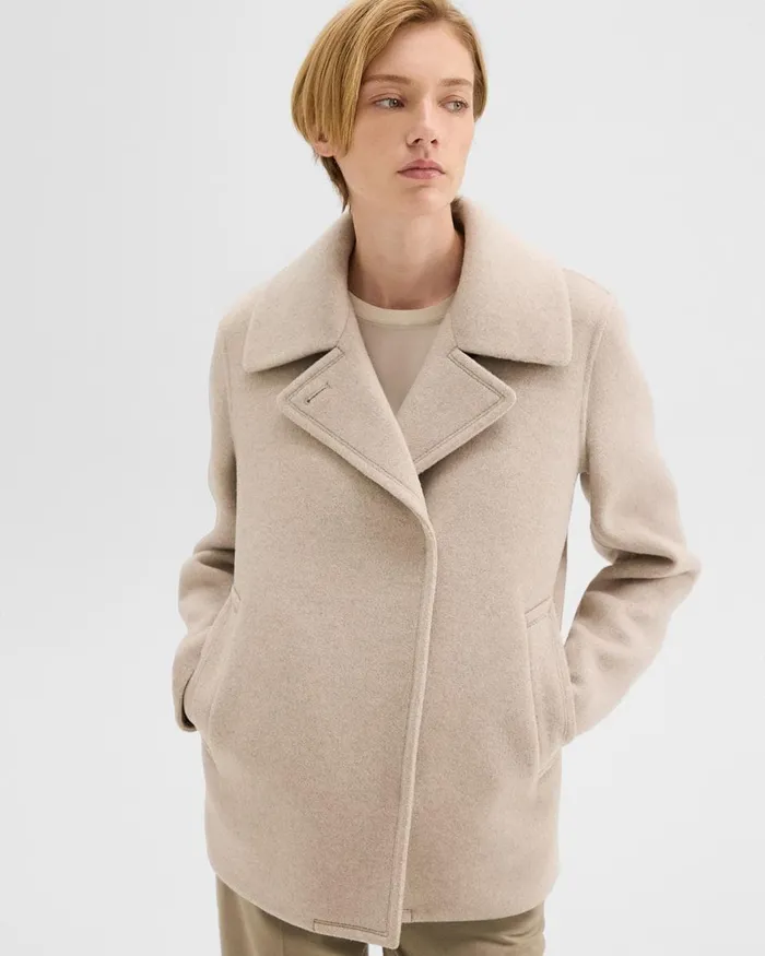 Women Theory Outerwear Peacoat In Recycled Wool Glacial Melange