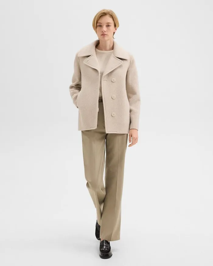 Women Theory Outerwear Peacoat In Recycled Wool Glacial Melange