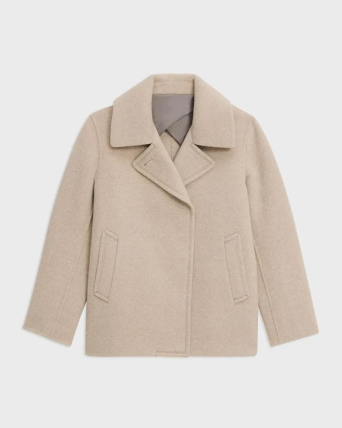 Women Theory Outerwear Peacoat In Recycled Wool Glacial Melange