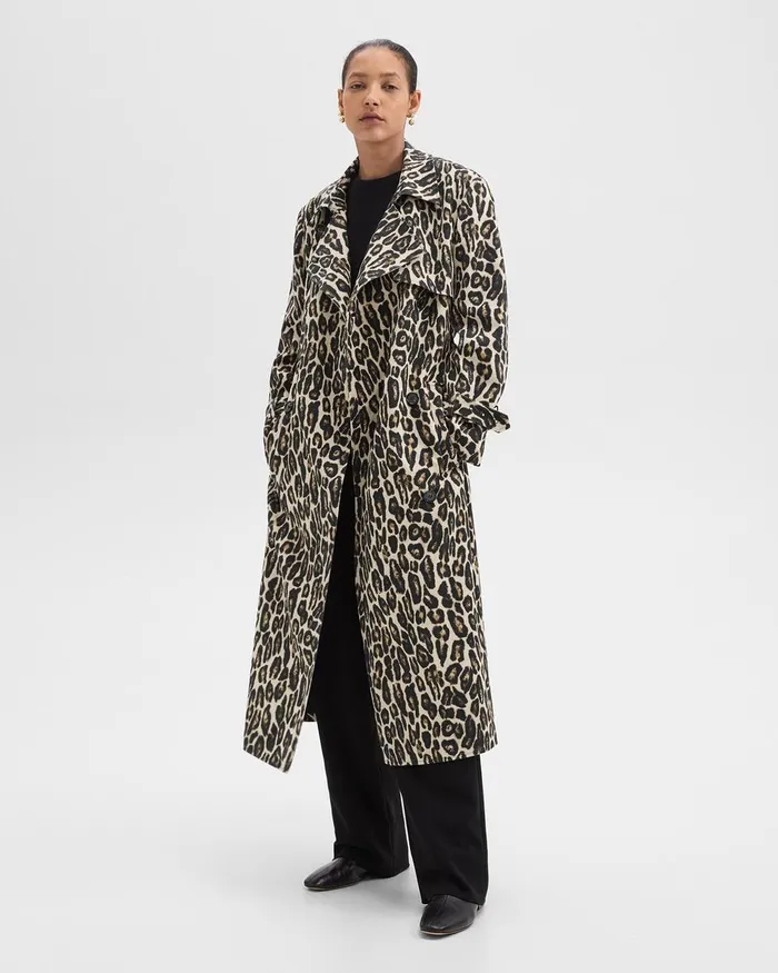 Women Theory Outerwear Relaxed Trench Coat In Stretch Leopard Wool Beige Multi Women Theory Outerwear Relaxed Trench Coat In Stretch Leopard Wool Beige Multi
