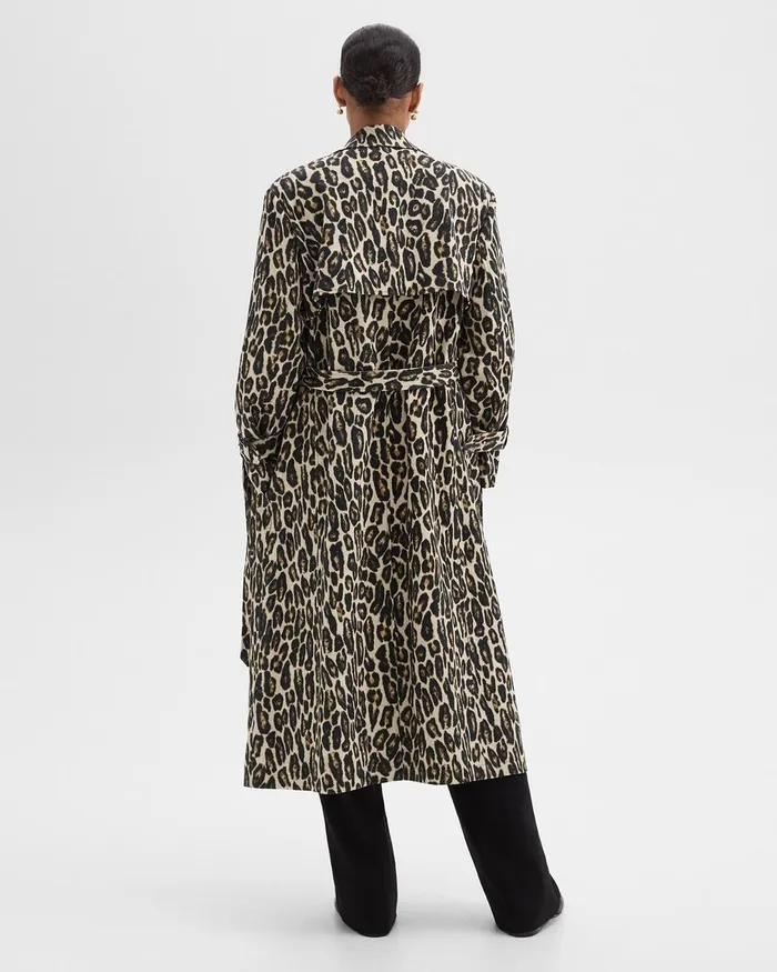 Women Theory Outerwear Relaxed Trench Coat In Stretch Leopard Wool Beige Multi
