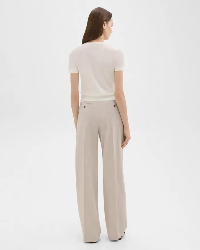 Women Theory Pants Double Pleat Pant In Good Wool Sand Melange