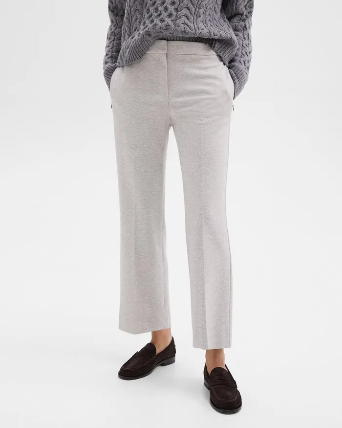 Women Theory Pants Kick Pant In Herringbone Knit Light Grey Melange
