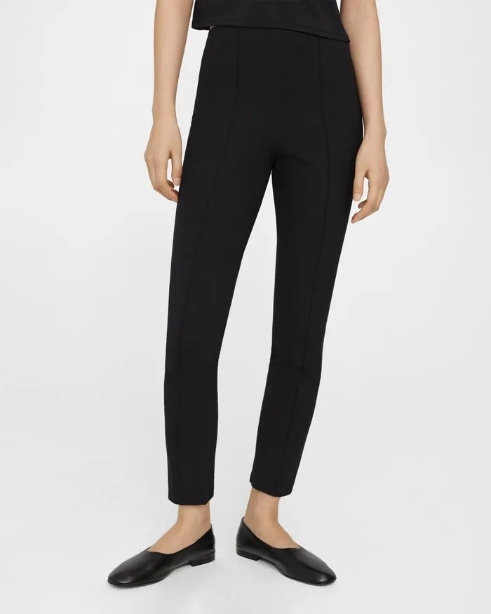 Women Theory Pants Pintucked Slim Pant In Stretch Cotton Black