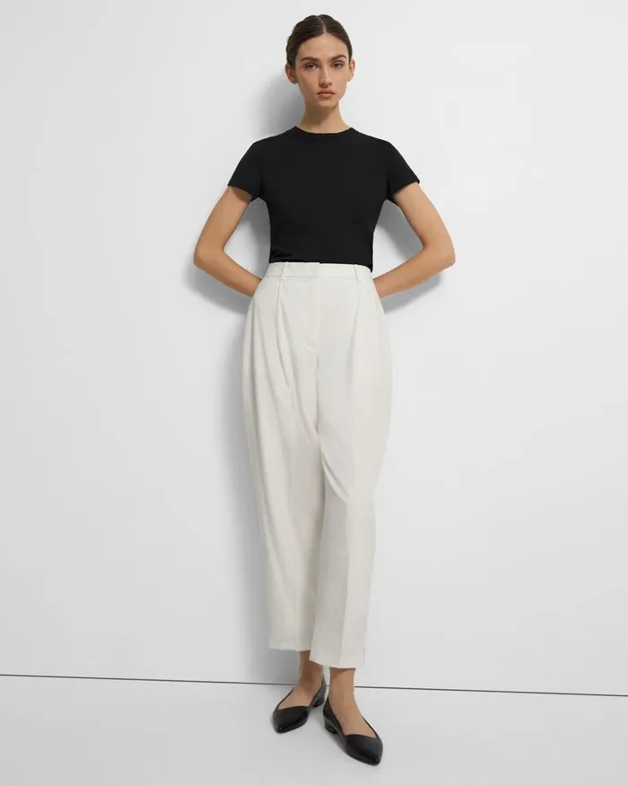 Women Theory Pants Pleated Carrot Pant In Good Wool Ivory