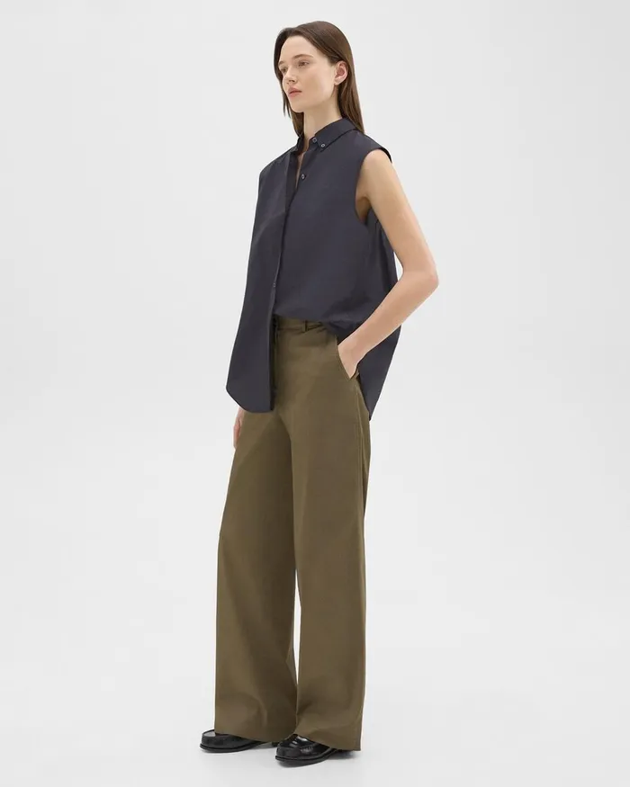 Women Theory Pants StraightLeg Pant In Organic Cotton Dark Olive