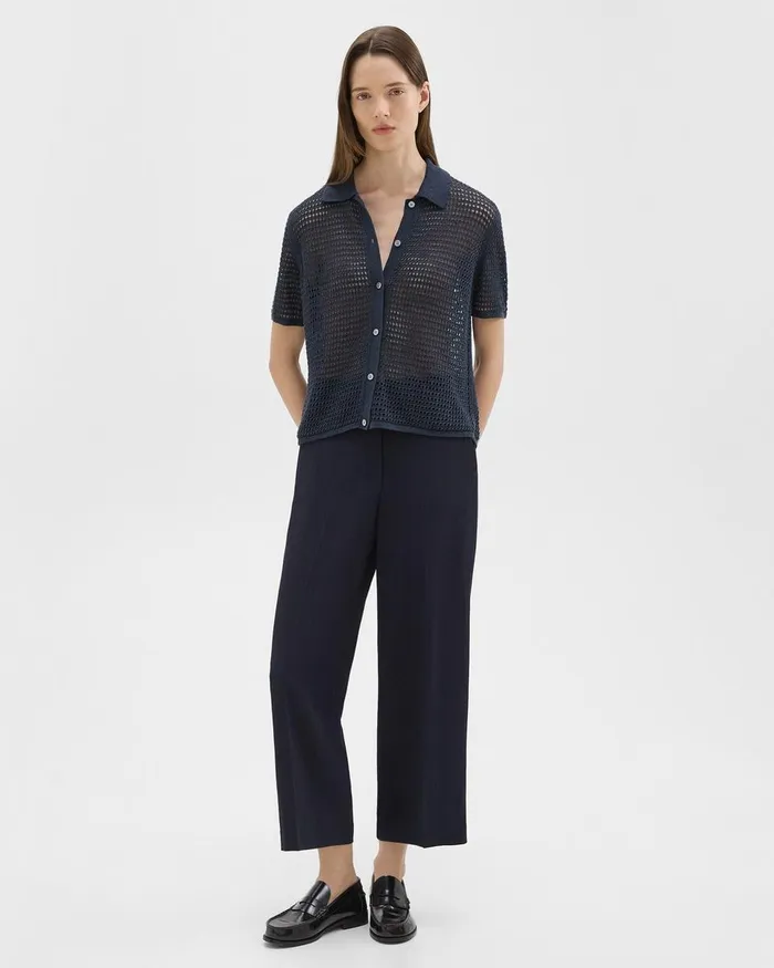 Women Theory Pants Straight PullOn Pant In Striped Admiral Crepe Nocturne Navy Women Theory Pants Straight PullOn Pant In Striped Admiral Crepe Nocturne Navy
