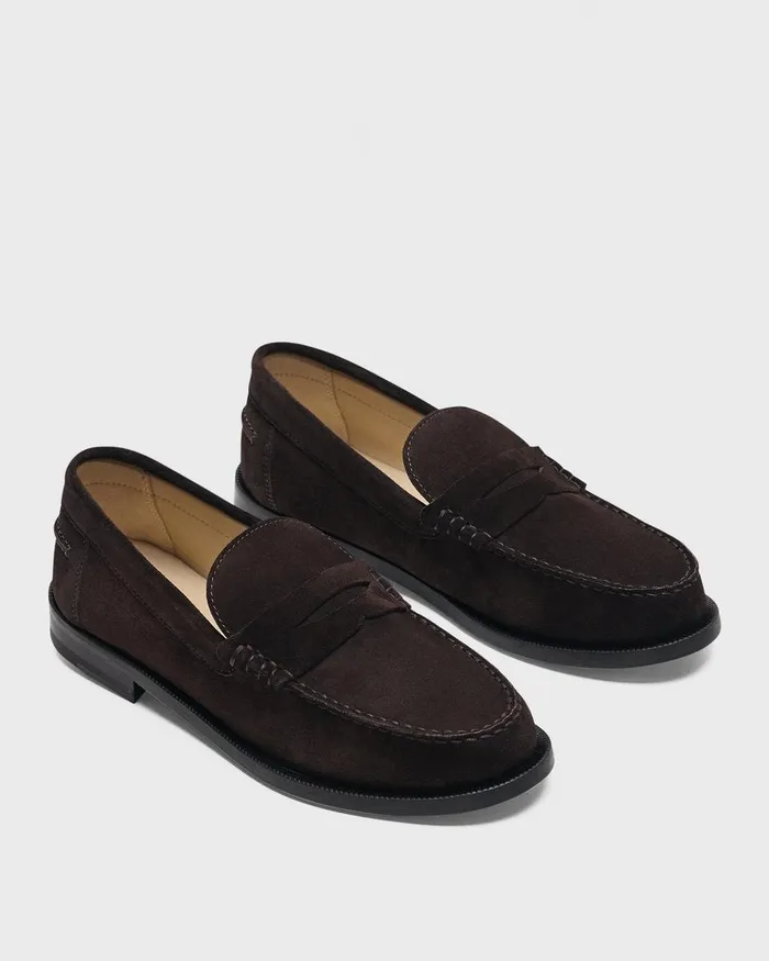 Women Theory Shoes City Loafer In Suede Hickory