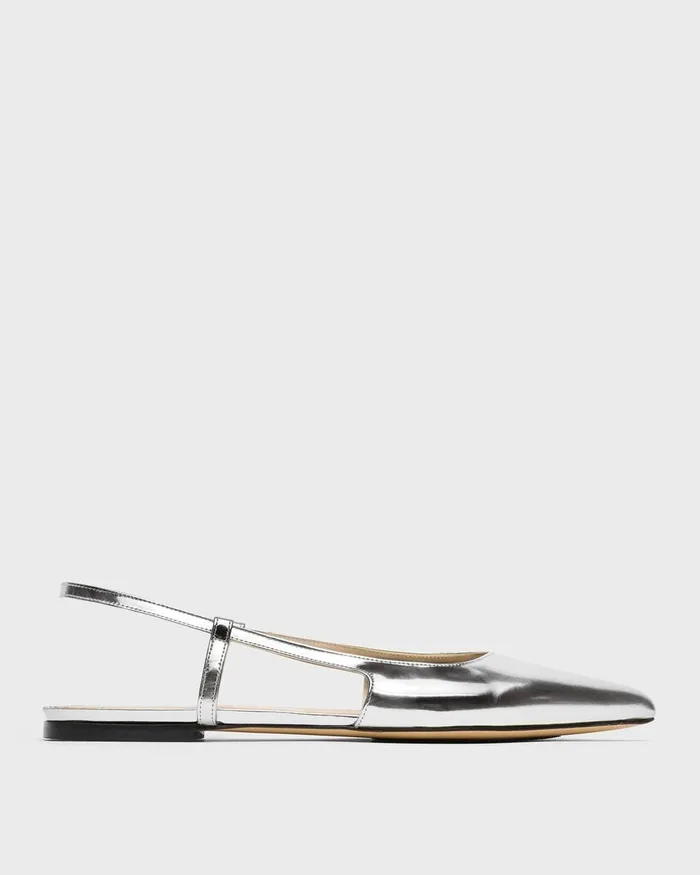 Women Theory Shoes Slingback Flat In Metallic Leather Silver