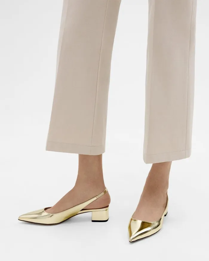 Women Theory Shoes Slingback Pump In Metallic Leather Light Gold