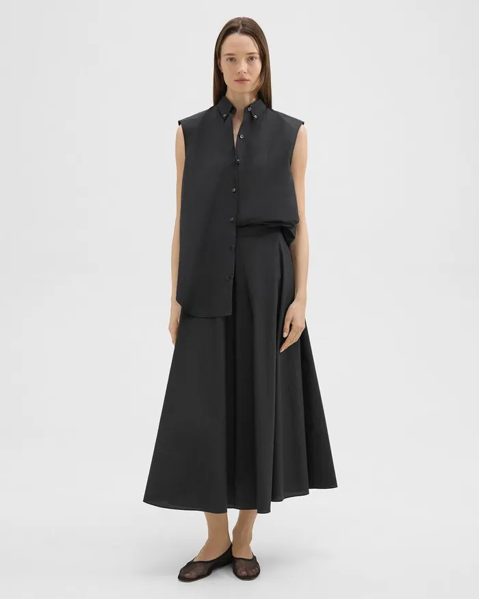 Women Theory Skirts Midi Circle Skirt In CottonBlend Black