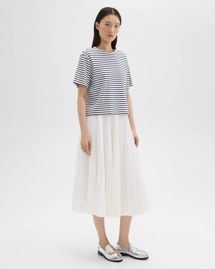 Women Theory Skirts Pleated Midi Skirt In Sleek Poplin White