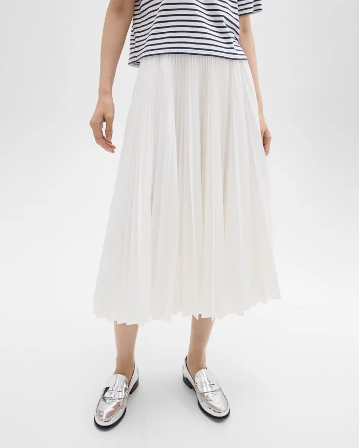 Women Theory Skirts Pleated Midi Skirt In Sleek Poplin White