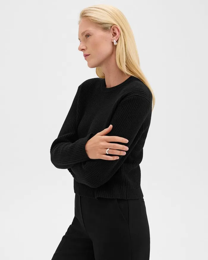 Women Theory Sweaters Cardigans Crewneck Sweater In Felted WoolCashmere Black Women Theory Sweaters Cardigans Crewneck Sweater In Felted WoolCashmere Black