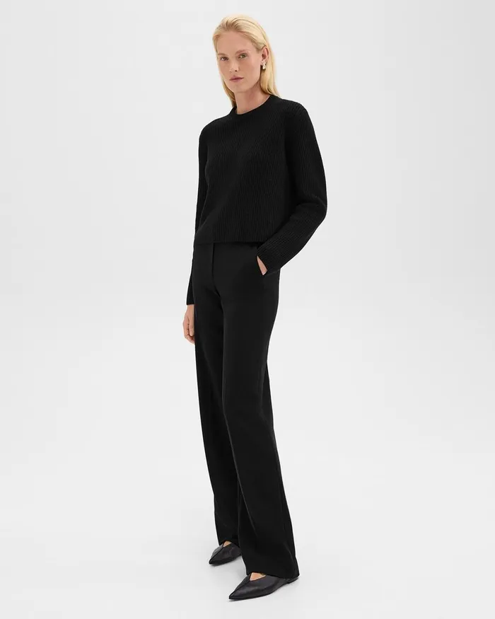 Women Theory Sweaters Cardigans Crewneck Sweater In Felted WoolCashmere Black