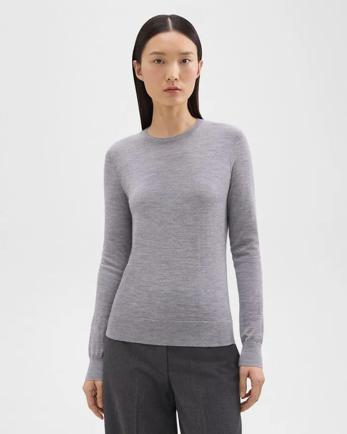 Women Theory Sweaters Cardigans Crewneck Sweater In Regal Wool Cool Heather Grey Women Theory Sweaters Cardigans Crewneck Sweater In Regal Wool Cool Heather Grey