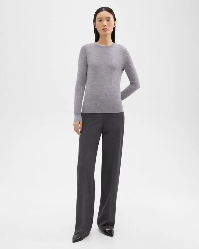 Women Theory Sweaters Cardigans Crewneck Sweater In Regal Wool Cool Heather Grey