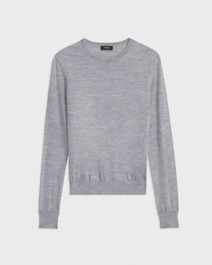 Women Theory Sweaters Cardigans Crewneck Sweater In Regal Wool Cool Heather Grey