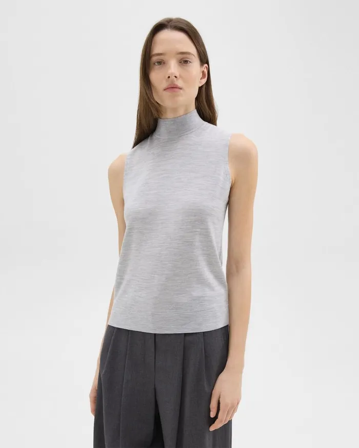Women Theory Sweaters Cardigans Mock Neck Sweater Shell In Regal Wool Frosted Grey Heather Women Theory Sweaters Cardigans Mock Neck Sweater Shell In Regal Wool Frosted Grey Heather