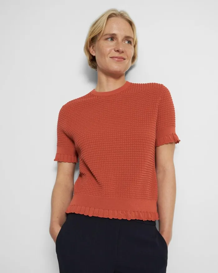 Women Theory Sweaters Cardigans ShortSleeve Sweater In Cotton Blend Dark Coral Women Theory Sweaters Cardigans ShortSleeve Sweater In Cotton Blend Dark Coral