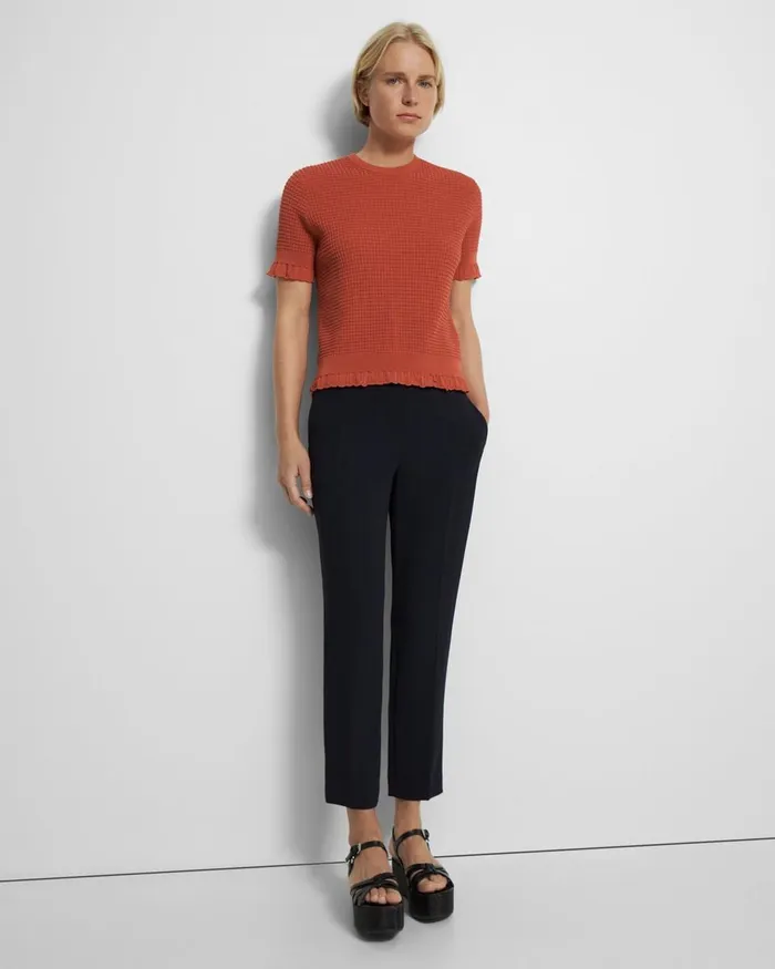 Women Theory Sweaters Cardigans ShortSleeve Sweater In Cotton Blend Dark Coral