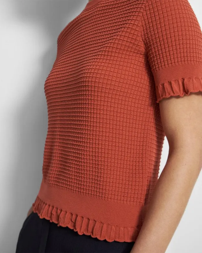 Women Theory Sweaters Cardigans ShortSleeve Sweater In Cotton Blend Dark Coral