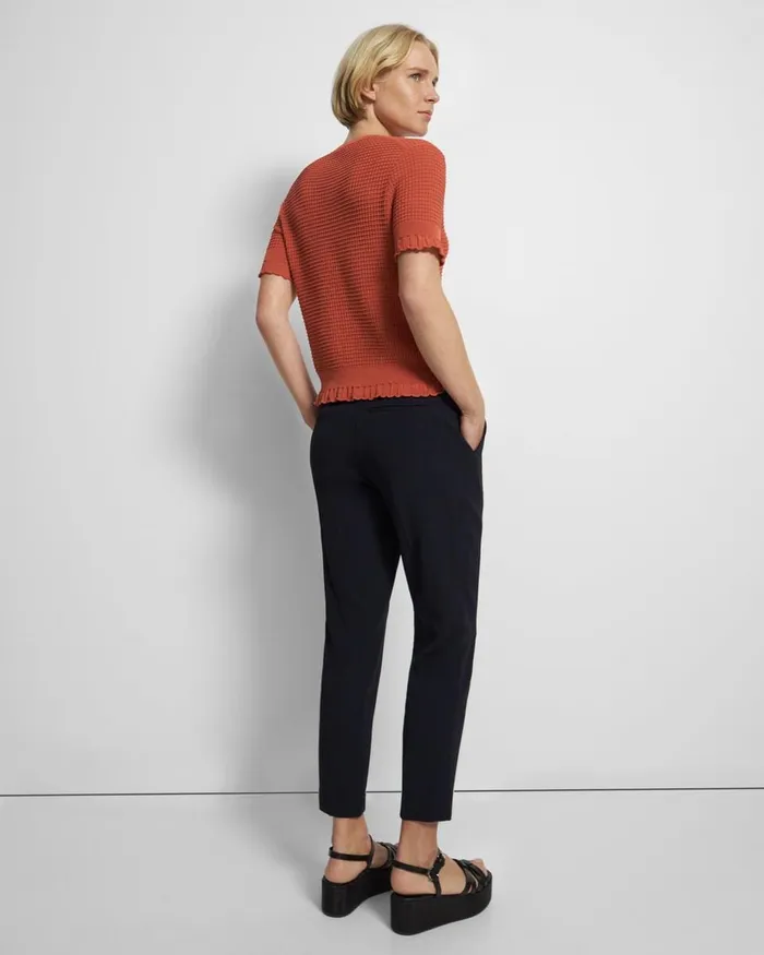 Women Theory Sweaters Cardigans ShortSleeve Sweater In Cotton Blend Dark Coral