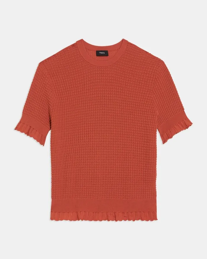 Women Theory Sweaters Cardigans ShortSleeve Sweater In Cotton Blend Dark Coral