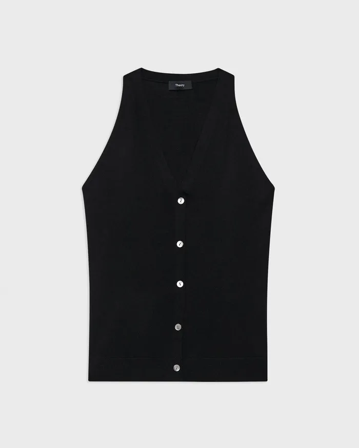 Women Theory Sweaters Cardigans Slim Sweater Vest In Regal Wool Black