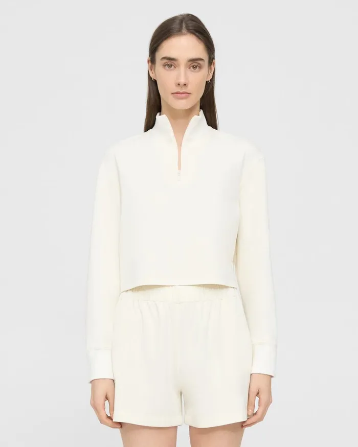 Women Theory TShirts Tank Tops Cropped HalfZip Sweatshirt In DoubleKnit Jersey Ivory Women Theory TShirts Tank Tops Cropped HalfZip Sweatshirt In DoubleKnit Jersey Ivory