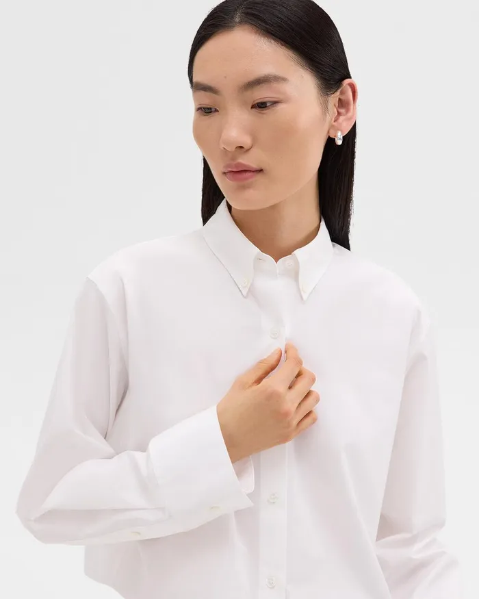 Women Theory Tops Cropped Shirt In Good Cotton White