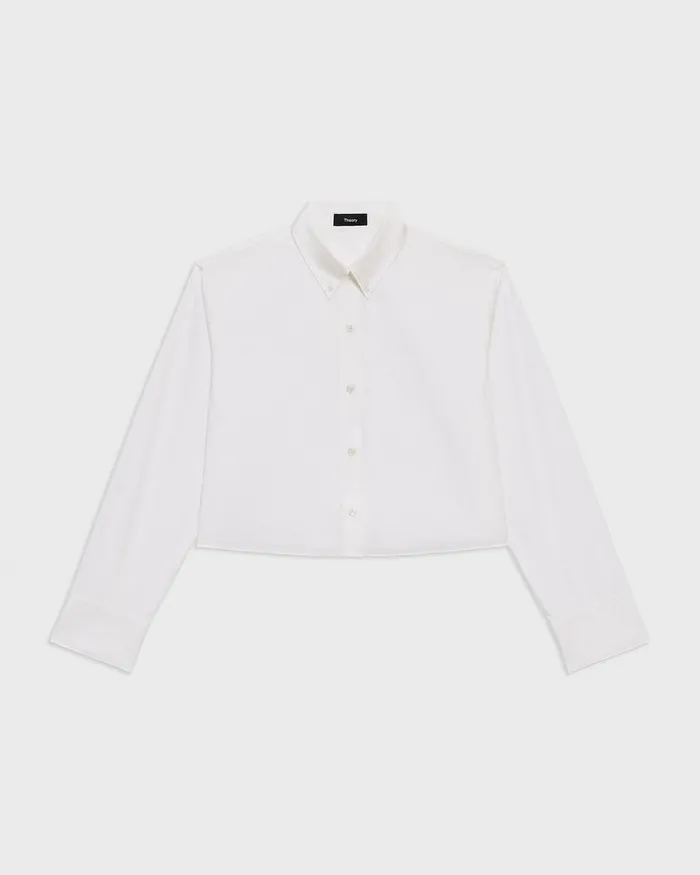 Women Theory Tops Cropped Shirt In Good Cotton White