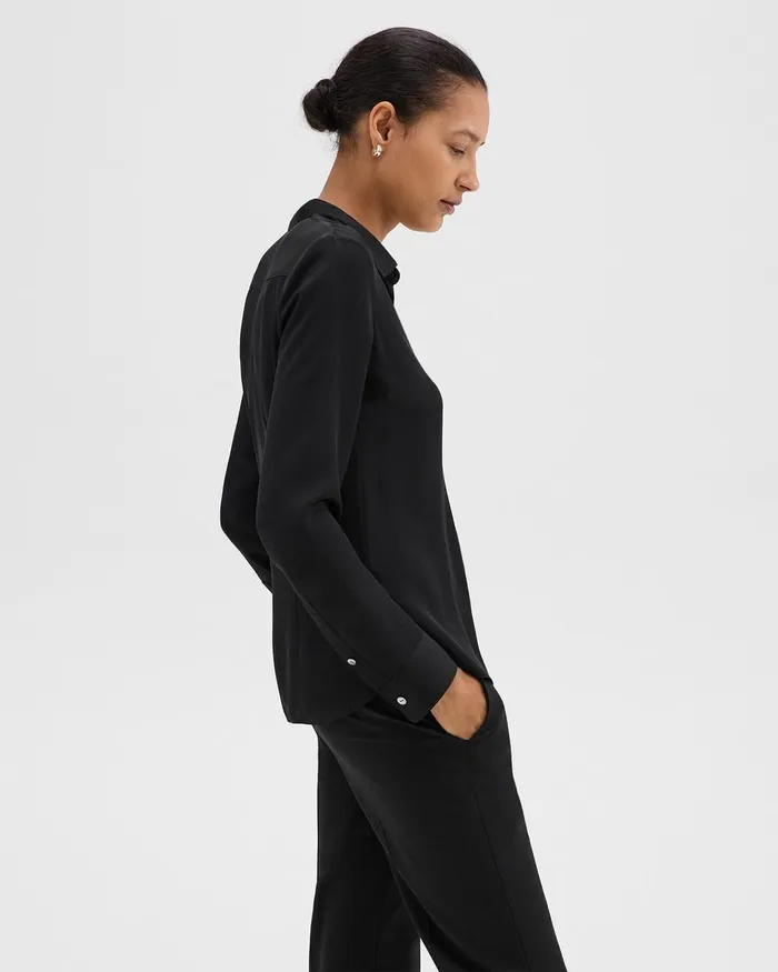 Women Theory Tops Fitted Shirt In Silk Georgette Black