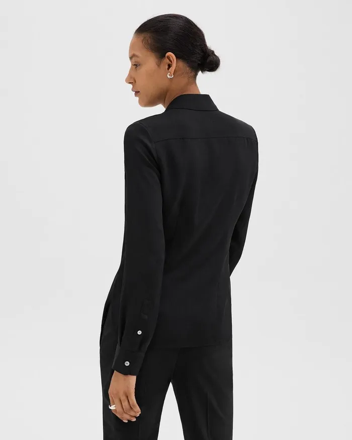 Women Theory Tops Fitted Shirt In Silk Georgette Black