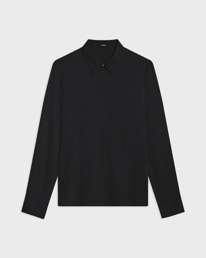 Women Theory Tops Fitted Shirt In Silk Georgette Black