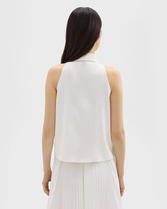 Women Theory Tops Halter Neck Shirt In LinenViscose Ivory