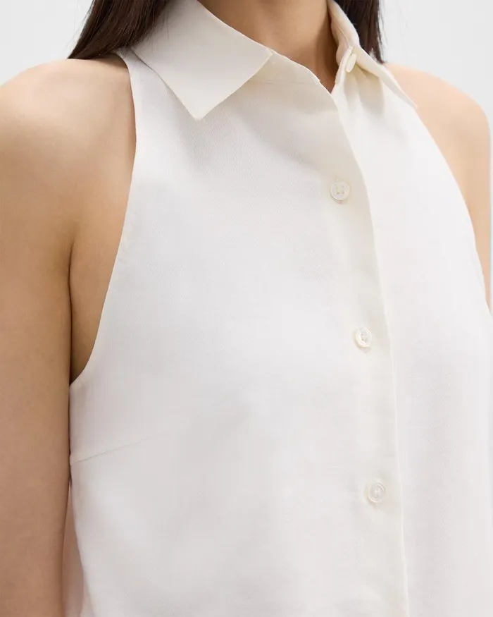 Women Theory Tops Halter Neck Shirt In LinenViscose Ivory