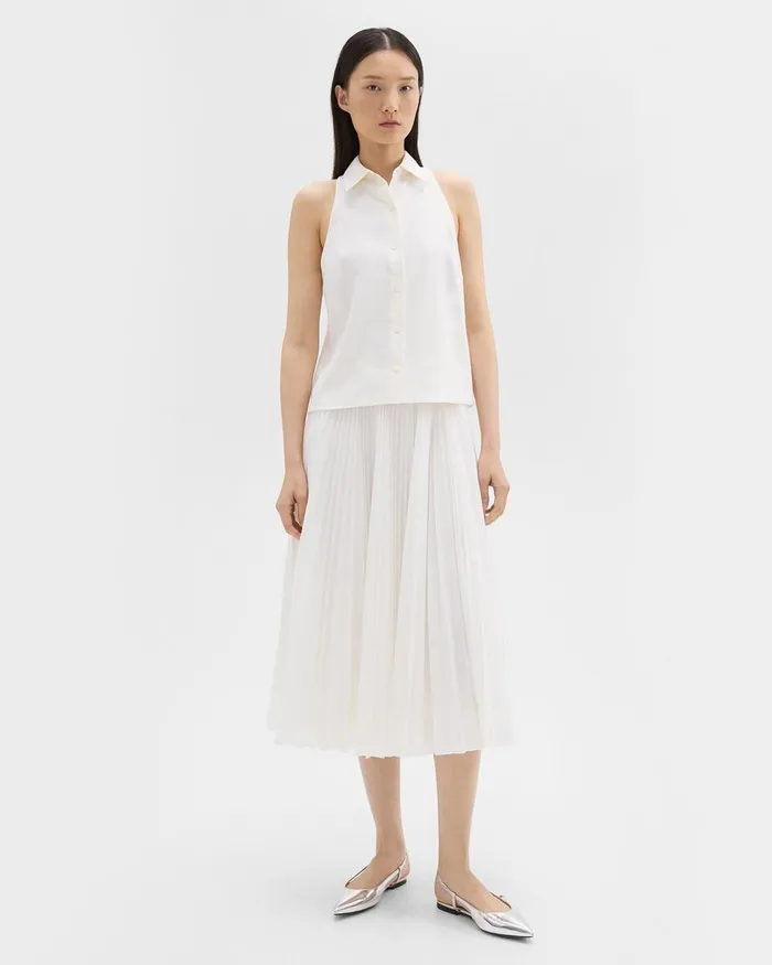 Women Theory Tops Halter Neck Shirt In LinenViscose Ivory