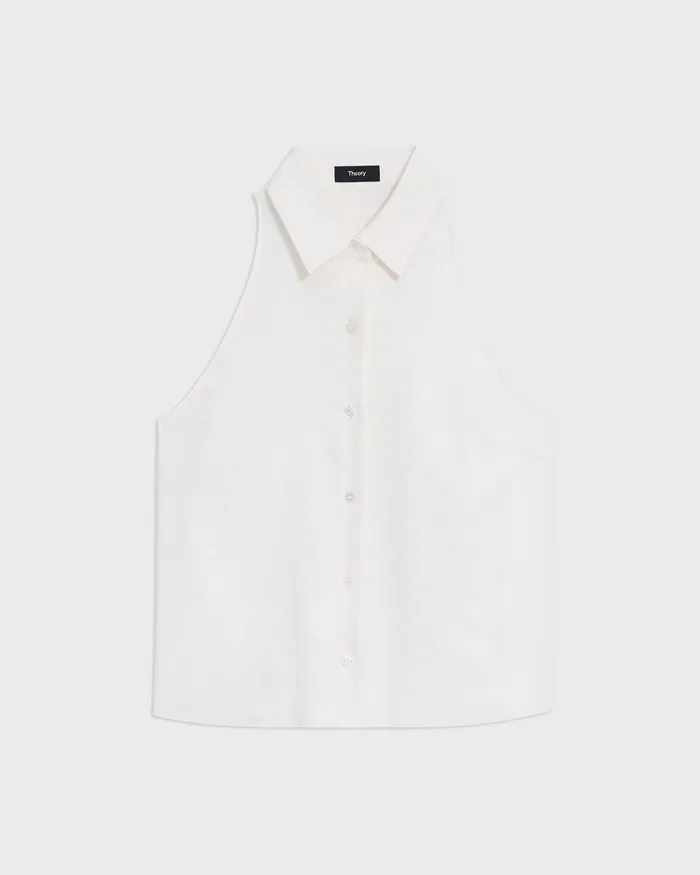 Women Theory Tops Halter Neck Shirt In LinenViscose Ivory