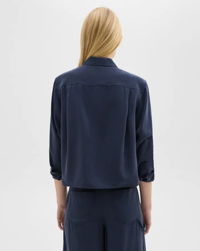 Women Theory Tops Patch Pocket Shirt In Fluid Twill Nocturne Navy