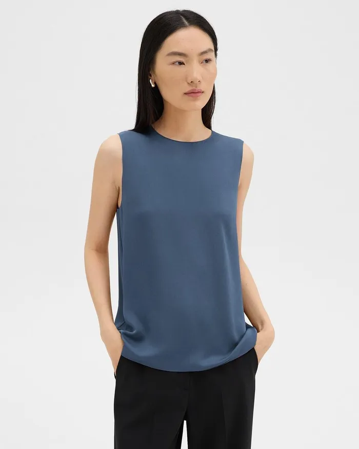 Women Theory Tops Shell Top In Silk Georgette Ash Blue