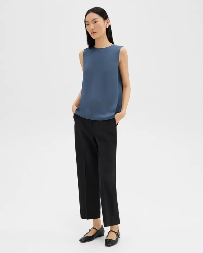 Women Theory Tops Shell Top In Silk Georgette Ash Blue