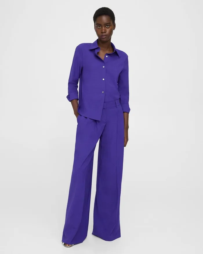 Women Theory Tops Straight Shirt In Good Wool Blue Iris