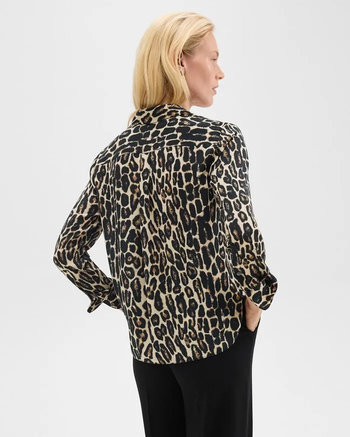 Women Theory Tops Straight Shirt In Recycled Leopard Print Georgette Beige Multi