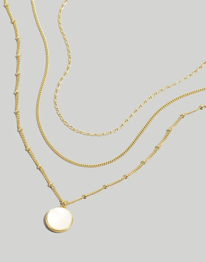 Women ThreePack Mother Of Pearl Necklace Set Vintage Gold Madewell Jewelry