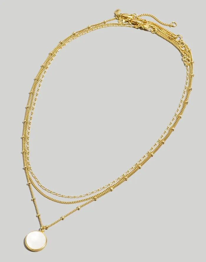 Women ThreePack Mother Of Pearl Necklace Set Vintage Gold Madewell Jewelry